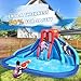 Action Air Water Slide, Inflatable Waterslide with Large Pool, Blue Bounce House with Double Slide and Climbing Wall