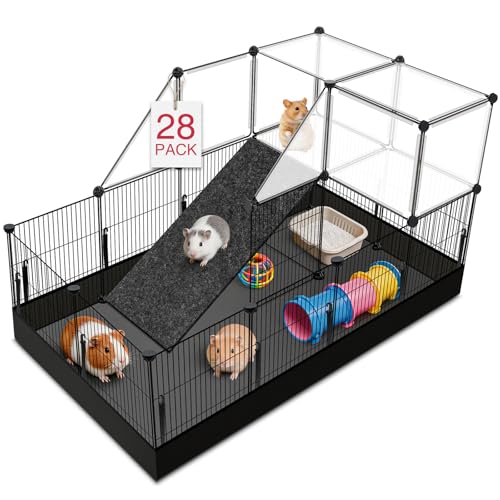 VISCOO Upgraded 28 Panels Guinea Pig Cages 48 x 24 x 28 DIY Small Animal Playpen with Waterproof Mat Portable Metal Rabbit Bunny Cage C&C Cage for Guinea Pigs Hamsters/Bunny playpen