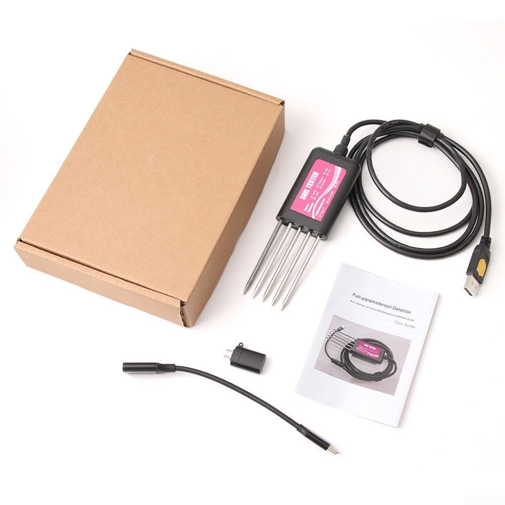 Medidor de Suelo para Jardín, Analizador NPK pH Humedad Temperatura, Sensor para acero Inoxidable IP68, para herramienta para profesional 140mm