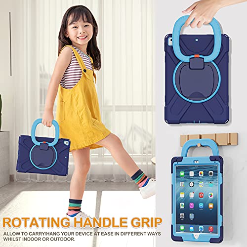 BRAECN Silicone Case for iPad 9.7 Inch 6th/5th Generation, iPad Pro 9.7, iPad Air 2, Triple Protected Rugged Cover with Stable Kickstand/Hand Grip/Pencil Holder/Shoulder Strap for Kids-Navy+Blue by BRAECN - Image 3