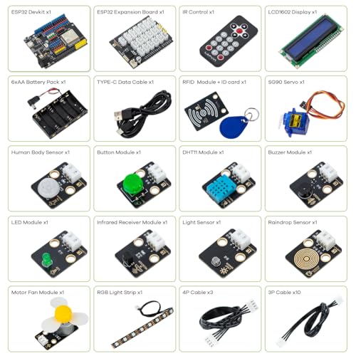 Image of LAFVIN ESP32 IoT Learning Kit with ESP32 DevKit, RFID Module, LCD1602 Display, Detailed Tutorials, Compatible with Arduino IDE