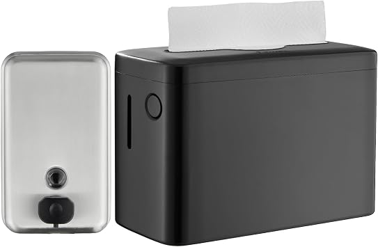 Modunful Commercial Soap Dispenser & Countertop Paper Towel Holder Bundle - Stainless Steel Wall Mount & ABS Multifold Towel Dispenser for Home & Office