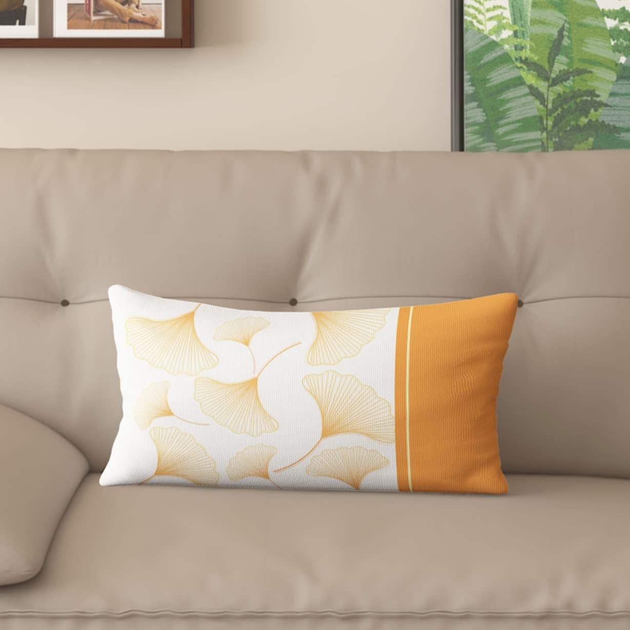 Nordic Style Cotton and Linen Blend Pillowcase with Ginkgo Leaf Pattern, Home Sofa Cushion Cover, Printed backrest Pillowcase, Invisible Zipper, Removable and Washable(20 * 28inch, 03046)