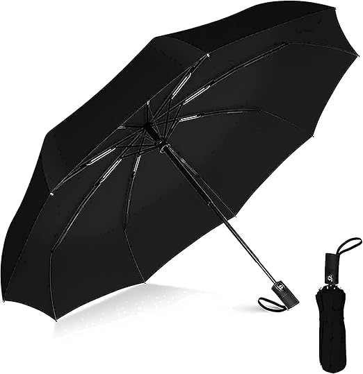 Devta Umbrella for Women Auto Open Close Lightweight Umbrella for Men 3 Fold Umbrella for Rain Windproof Compact Automatic Strong Steel Shalf Perfect for Car Purse Black Color