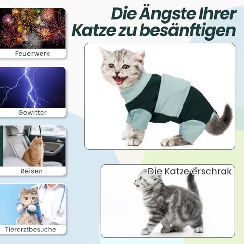 OUOBOB Beruhigungsgeschirr für Katzen, Anti-Stress Weste mit Reißverschluss, Angsthemd für Katzen bei Feuerwerk & Reisen, Blau M