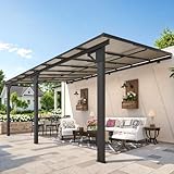 AECOJOY 10' x 16' Adjustable Height Outdoor Lean to Gazebo Pergola for Patio, Large Wall-Mounted 8.1-9.8 Ft Hard Top Metal Heavy Duty Metal Awnings Shelter Pergolas and Gazebos Clearance with Roof