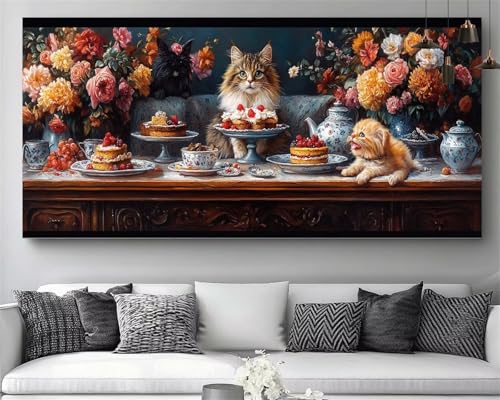 Diamond Painting Chat et Fleur Kit Complet 5D Broderie Canevas 60x180cm