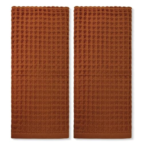 Jacquotha Waffle Hand Towels for Bathroom Kitchen Decor 2-Piece (Rust) Cotton Quick Dry Super Soft Absorbent Kitchen Towels 13x29
