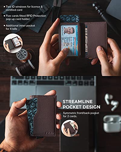 Image of VULKIT Card Holder Wallet with Double ID Windows RFID Blocking Pop Up Wallet Minimalist Design for 12 Cards