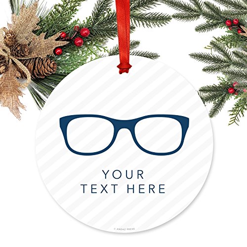 Andaz Press Fully Personalized Metal Christmas Ornament, Eyeglasses, 1-Pack, Includes Ribbon And Gift Bag, Custom Name #TOP2