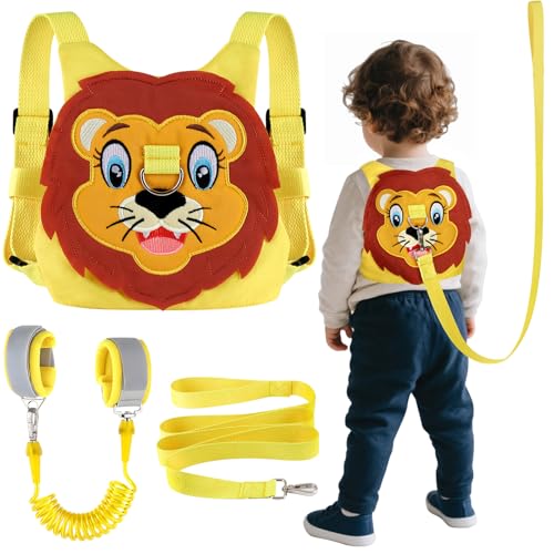 Toddlers Leash + Anti Lost Wrist Link Child Kids Safety Harness Kids Walking Wristband Assistant Strap Belt for Boys Pink Christmas Gift (Yellow)