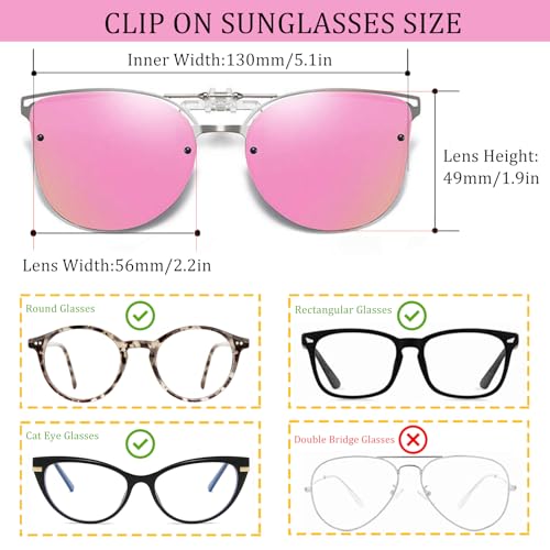 Image of Polarized Clip on Sunglasses over Prescription Glasses Anti-Glare UV Protection Cat Eye Flip up Clip-on Eyeglasses