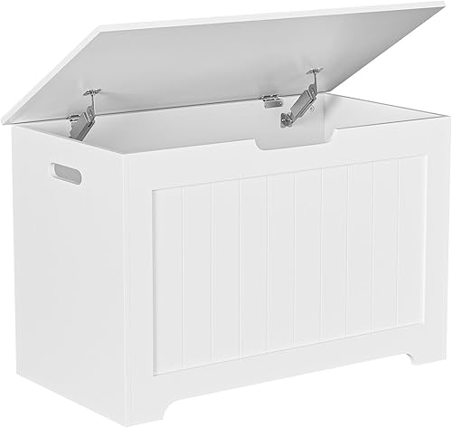 Miniatura 12 de Baúl de almacenamiento de madera con tapa abatible y bisagra de seguridad, organizador de sala de estar, banco de entrada con área de almacenamiento