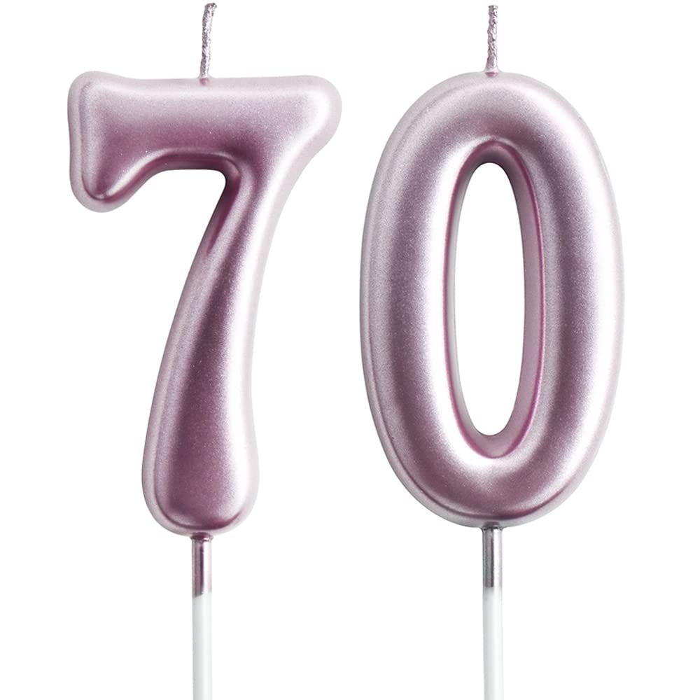 Eusbon Number 70 70Th Candle For Cake Decoration, Birthday Candle For Birthday Party, Wedding Anniversary, 7Cm Rose Gold Big Size Number Candles