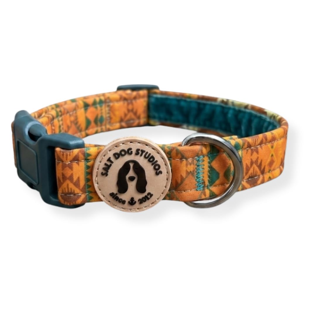 Adventure Dog Collar โ Adjustable Velvet Lined Dog Collar for Small, Medium, Large & Extra Large Dogs โ Soft Comfortable Fabric Collar by Salt Dog Studios (Mountain Aztec, Small)