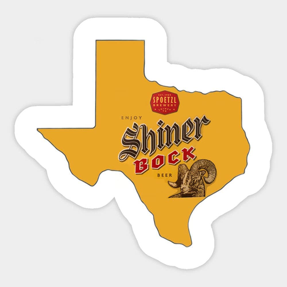Spoetzl Shiner Bock Stickers, Vinyl, Modern, Die-cut, Letter Print, Beer Label, Waterproof, Outdoor, Yellow, Round, Beer Flag, 10 Count