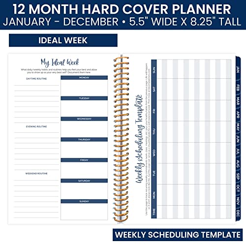 Hardcover Bloom Daily Planners 2023 Calendar Year Day Planner (January 2023 - December 2023) - Passion/Goal Organizer - Monthly & Weekly Inspirational Agenda Book - 5.5" X 8.25" - Navy Embroidery #TOP4