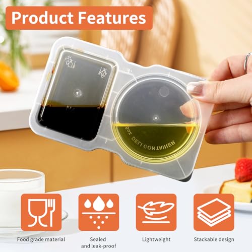 20 Pcs Double Compartment Condiment Container, Reusable Snack Containers, Condiment Containers with Lids, Sauce Containers for Snacks, Dips, Takeout, Travel and Outdoor Camping - Image 3