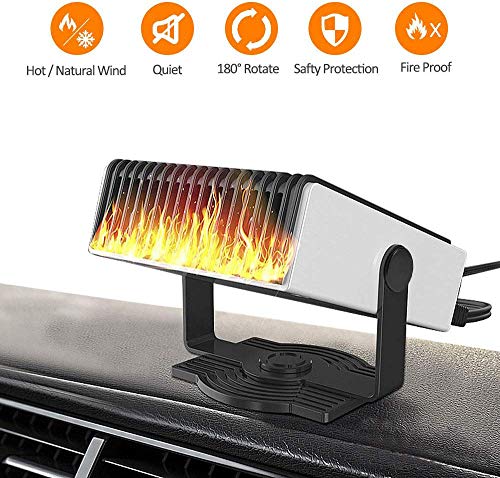 Portable Car Heater Defroster, 12V 150W Windshield Defogger, 2 in 1 Car Fan Heating Cooling with Air Purification, 30 Second Fast Heating, Plug in Cigarette Lighter, 180° Rotating Base, Low Noise