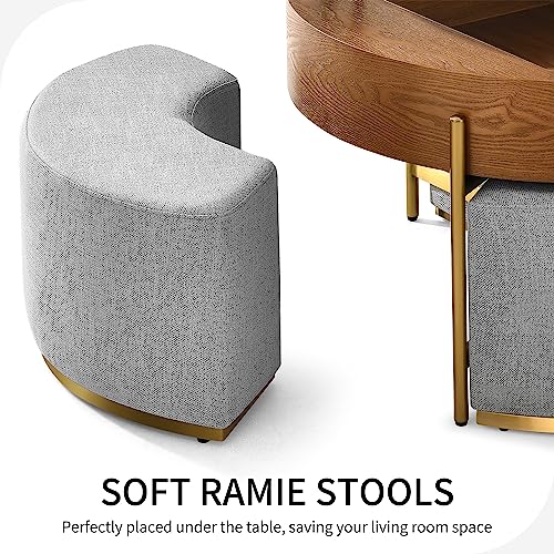 Hernest Round Lift Top Coffee Table With Storage 3 Stools Wood Marble White Modern Coffee Table Set For Living Room #TOP4