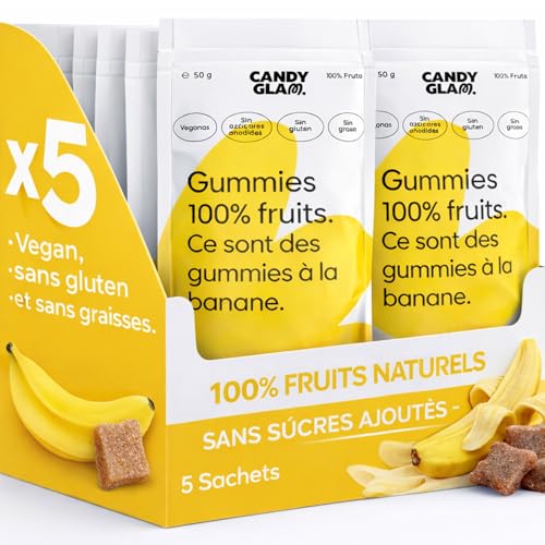 Bonbons Gummies Banane Sans Sucre Ajouté – 100% Fruits – Vegan, Sans Gluten – Riches en Fibres – Snack Naturel et Sain – Bonbon Vegan Sans Colorants – Pack...