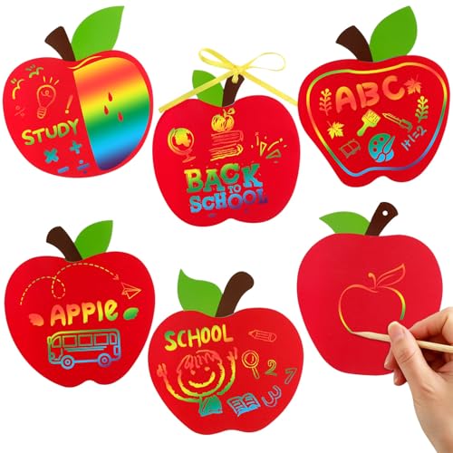 JULMELON 36 Pcs Apple Scratch Art Back to School Fall Crafts for Kids Bulk