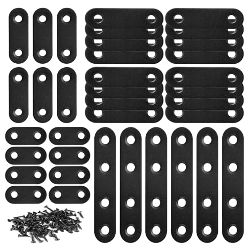 Staffe per Legno, 32 Pezzi Piastra Metallo Forata Piastra Giunzione Piatta Nera con Viti per il Fissaggio di Riparazione Mobili in Legno Finestra in Legno