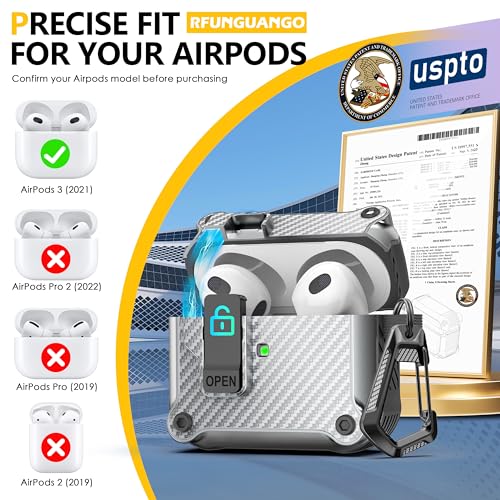 Image of RFUNGUANGO AirPods 3 Case with Lock Magnetic Lid, CF Silver