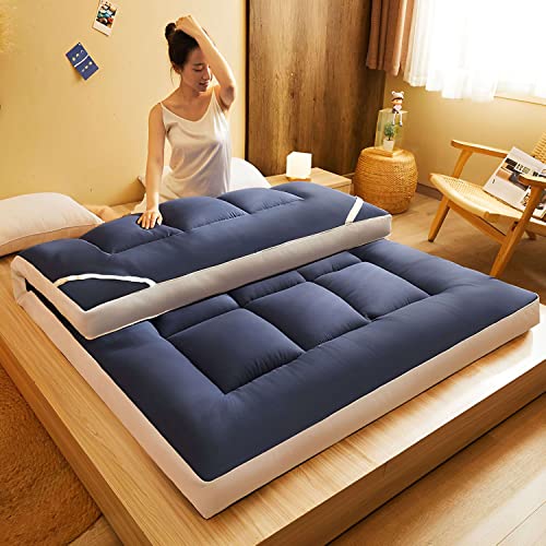 HUANXA Colchón De Futón Enrollable Suave, Individual, Doble, Japonés, Grueso, para Suelo, Portátil, Transpirable, Tatami, para Interiores Y Exteriores-Azul marino-90 * 200cm