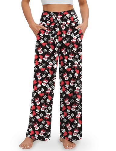 Image of Gracyoga Christmas Pajama Pants for Women Winter High Waist Wide Leg Yoga Pants Lounge Flowy Pants Trendy with Pockets L