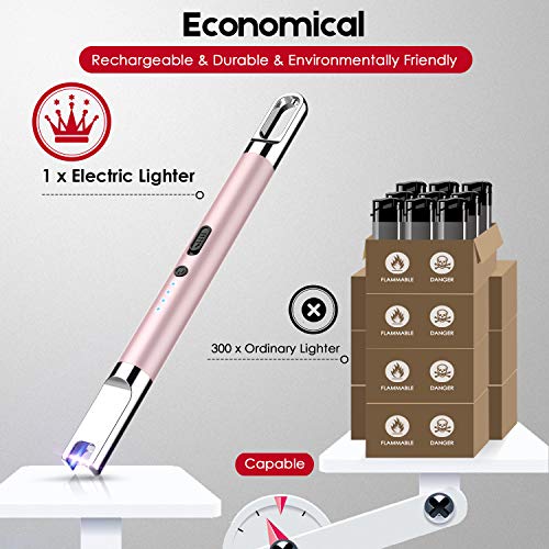 Flamgirlant Candle Lighter Electric Lighter With Battery Display And Safety Switch Usb Rechargeable Lighter For Candle Cooking Bbq And Fireworks Aluminum Case & Hanging Hook Plasma Lighter Arc Lighter #TOP2