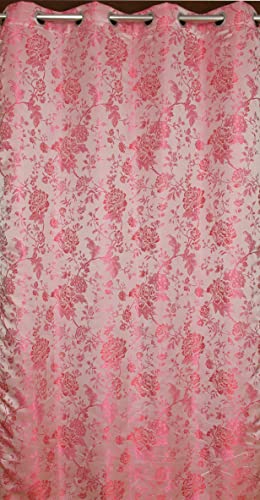 Image of FRESH FROM LOOM Room Darkening Door Curtains 12 Feet Long,Big Window Curtain Premium Polyester Rod Pocket Weaved Parda|Modern Parde for Living Room Bedroom|Home Office Jacquard Screens(Pink,12ft,1pc)