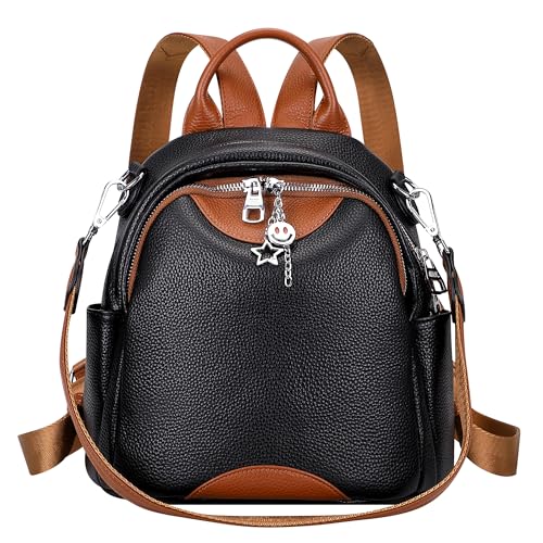 ALTOSY Soft Genuine Leather Backpack for Women Small Convertible Backpack Purse Shoulder Bag for Ladies (S97 Black/Brown) by ALTOSY - Used condition - US$60.64