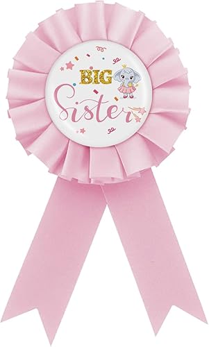 Pin de insignia de hojalata de tela roseta rosa de satén para hermana mayor pin de botón de baby shower regalo de cumpleaños infantil cinta de