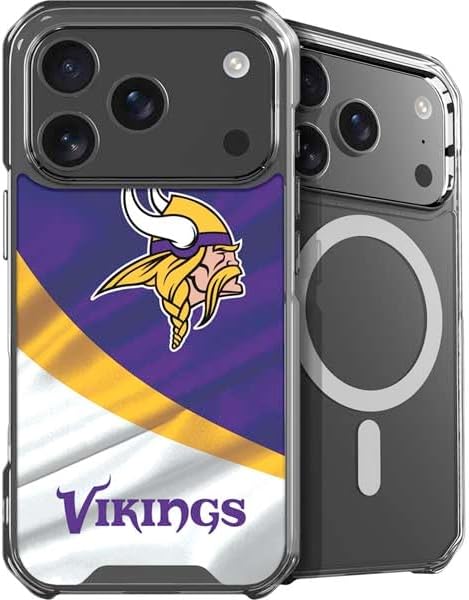 Skinit Phone Case Compatible with MagSafe iPhone 17 Pro Max - Officially Licensed NFL Minnesota Vikings Black & White Design