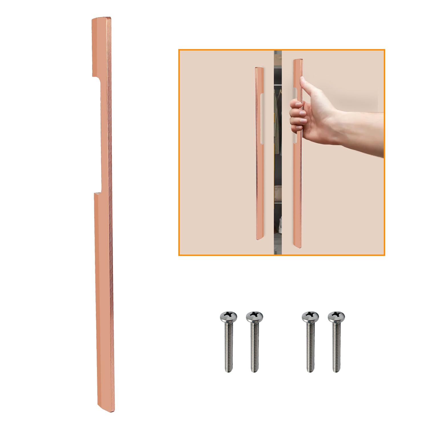 VOLO Wardrobe and Cabinet Pull Handle – Versatile Handles for Wardrobes, Drawers, Sliding Closets, and Doors in Kitchens, Offices, and Bedrooms (SAC-35) (Rose Gold, 450MM (18 Inch)) Pack of 1-image-4