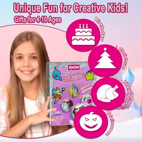 skyenchant 3D Aqua Puffs Painting Kit for Kids, DIY Aqua Puff Art to Inflate, Creative Gift for Girls & Boys Ages 4-10, Christmas Birthday Travel Present (Princess es & Unicorns3D) by skyenchant - Used condition - Image 6
