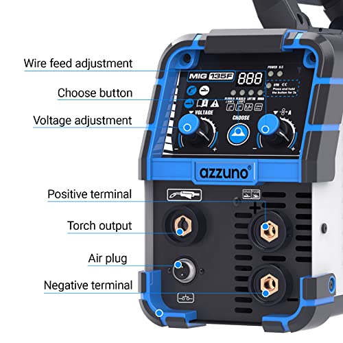 Azzuno 135 Amp Mig Welder, 3 In 1 Multiprocess Welder 110V Flux Core Welder Flux Mig/Lift Tig/Stick Welding Machine Synergic Control Igbt Inverter Welder (Volts, 110) #TOP3