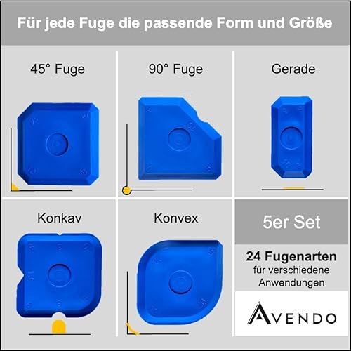AVENDO Fugenglätter Set 5-teilig – Silikon Abzieher Fugen | Professionelles Silikonfugen Abzieher Set Für Perfekte Ergebnisse Bei Präzisen Fugenarbeiten (Blau) Mit Praktischer Aufbewahrungsbox
