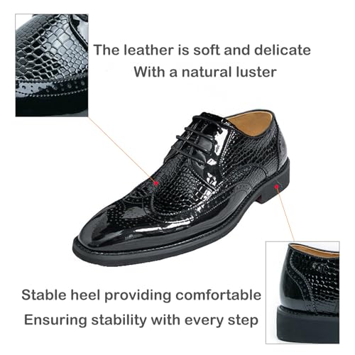 Men's Leather Two Tone Carved Brogue Low Heel Oxfords Fashion Breathable Pointed Toe Lace-Up Low Top Non-Slip Block Heel Business Dress Shoes for Wedding Office Party3