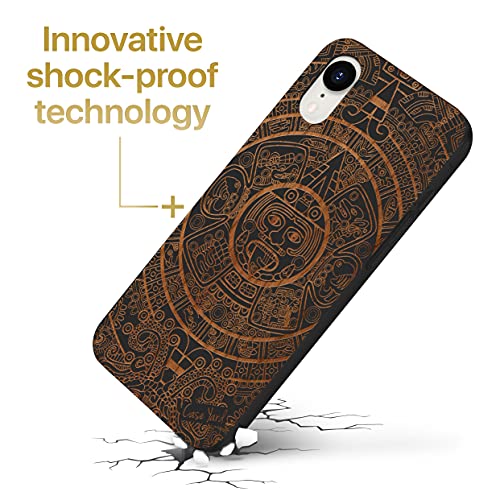 Caseyard Wood Phone Case For Iphone Xr Laser Engraved Maya Calendar Design Black Wood Compatible Iphone Case Protective Shockproof Slim Fit Cell Phone Cover For Men & Women #TOP2