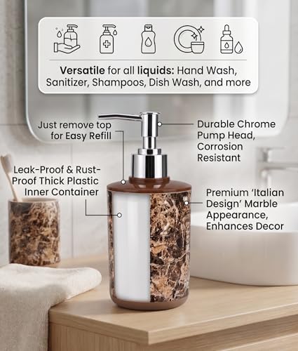 Image of Italian Design Liquid Soap Dispenser| Sanitizer Dispenser | Lotion Dispenser | Shampoo Dispenser | Handwash Bottle | Metallic Grey Finish, 350ml (Brown Silver)
