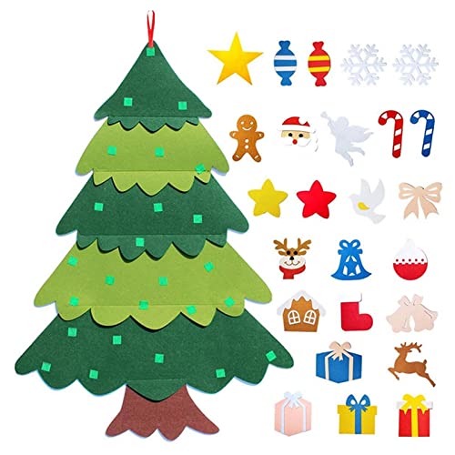 Árvore de Natal de feltro | Conjunto de decorações de parede | 25 enfeites destacáveis, presentes de