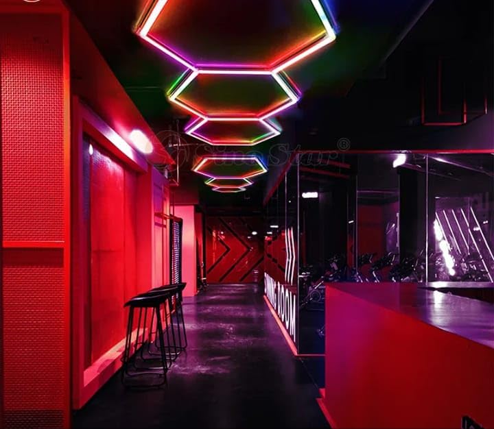 Illuminazione lampada led Nido D'ape RGB multicolor moderna Esagonale rombo Garage officina bar barber shop lounge bar hotel officina detailing salone (98x84 cm)