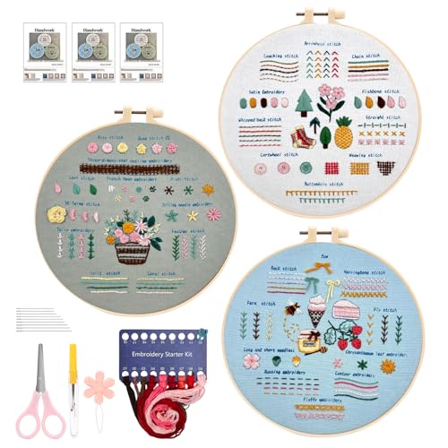 Opiniones y reviews de Bordado Top 10. 39 Kit de Bordado Para Principiantes Adultos, Patrones Preestampados, 3 Embroidery Frames, Hilos y Agujas, Regalo de Manualidades de Costura DIY Para Mujeres(Práctica de costura -B)
