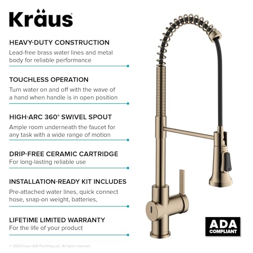 KRAUS Britt Touchless Sensor Commercial Single Handle Pull Down Kitchen Faucet in Spot Free Antique Champagne Bronze, KSF-1691SFACB by Kraus - Used condition - Image 2