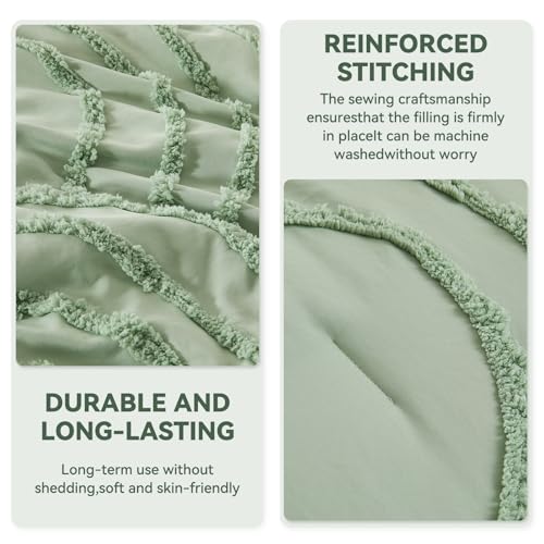 Image of ENJOHOS Sage Green Full Comforter Set for College Girls - Boho Tufted Rainbow Comforter Full Size, 3 Pc Rainbow Bedding for All Season, Lightweight Soft Microfiber Comforter with 2 Pillowcase