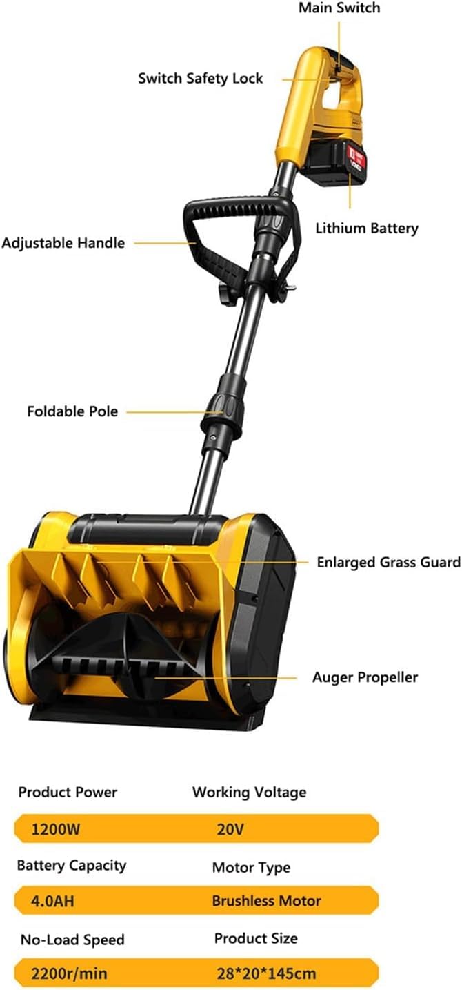 Spazzaneve Senza Fili da 20 Pollici, 2x20 V, Senza spazzole, con batterie da 4,0 Ah e Caricabatterie, Scivolo Regolabile e Ruote per Patio e vialetti. (2x20V)