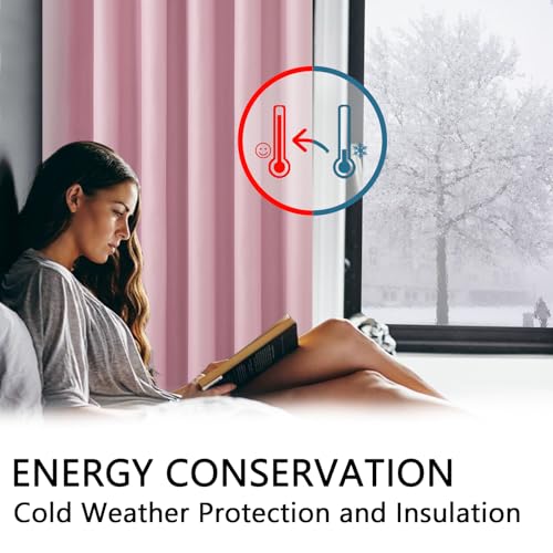 MRTREES 2 Pieces Pink Blackout Curtains, Thick Fabric, 100% Light-Blocking Thermal Curtains, Cold Heat Insulating, Opaque Curtain with Eyelets for Bedroom - Image 3