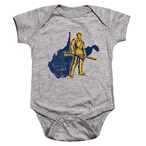 West Virginia University Official State Shape Unisex Infant Snap Suit for Baby,Athletic Heather, 6 Months